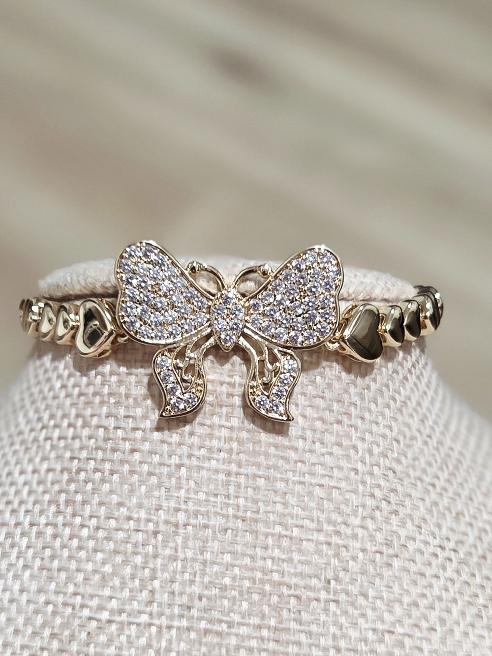 Gold Pave Bow Bracelet - Elegant Women's Jewelry